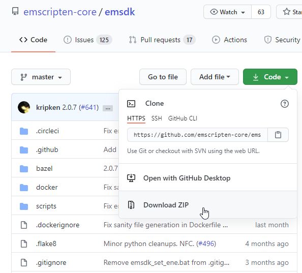 emsdkのzipダウンロード