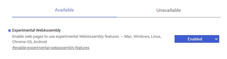 Experimental WebAssembly有効化の画像